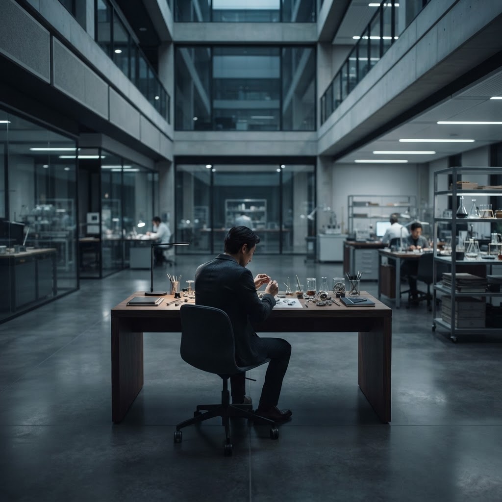 Professional developer working in a minimalist high tech environment