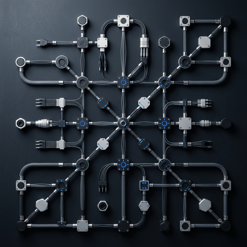 Modular components arranged in connected network pattern