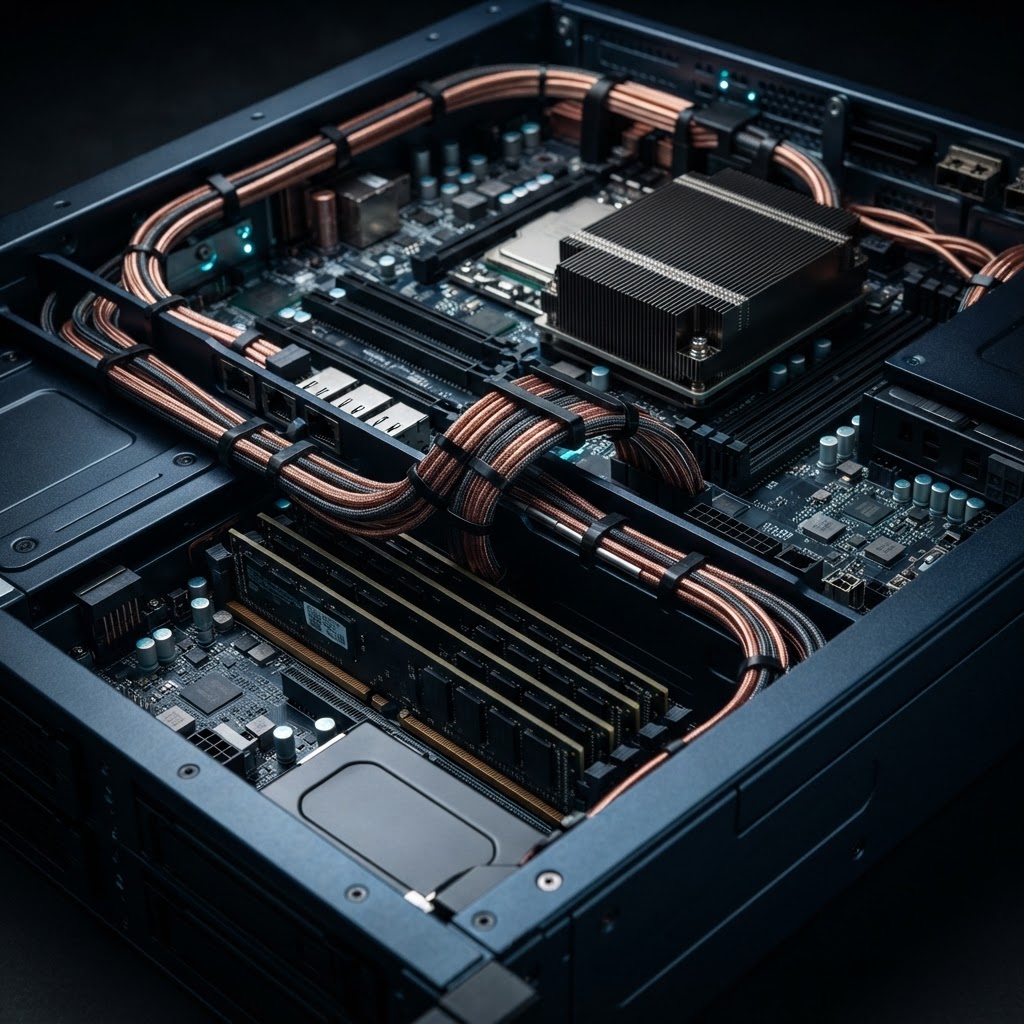 Close up of high performance server hardware components