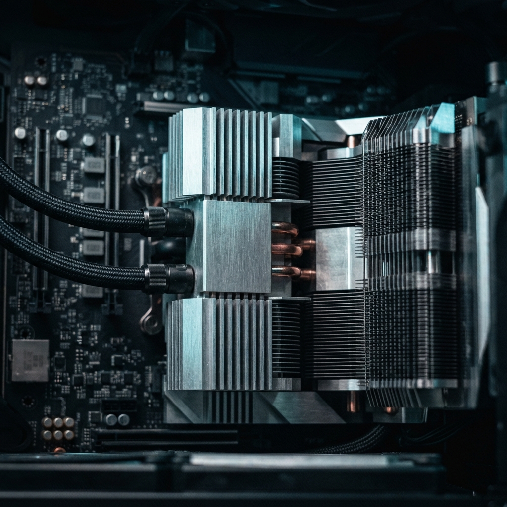Macro view of metallic server hardware components