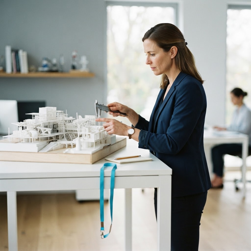 Professional analyzing a physical model