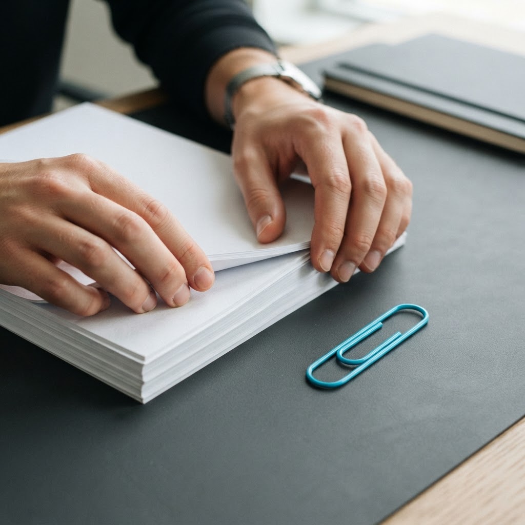 Professional organizing documents on a desk