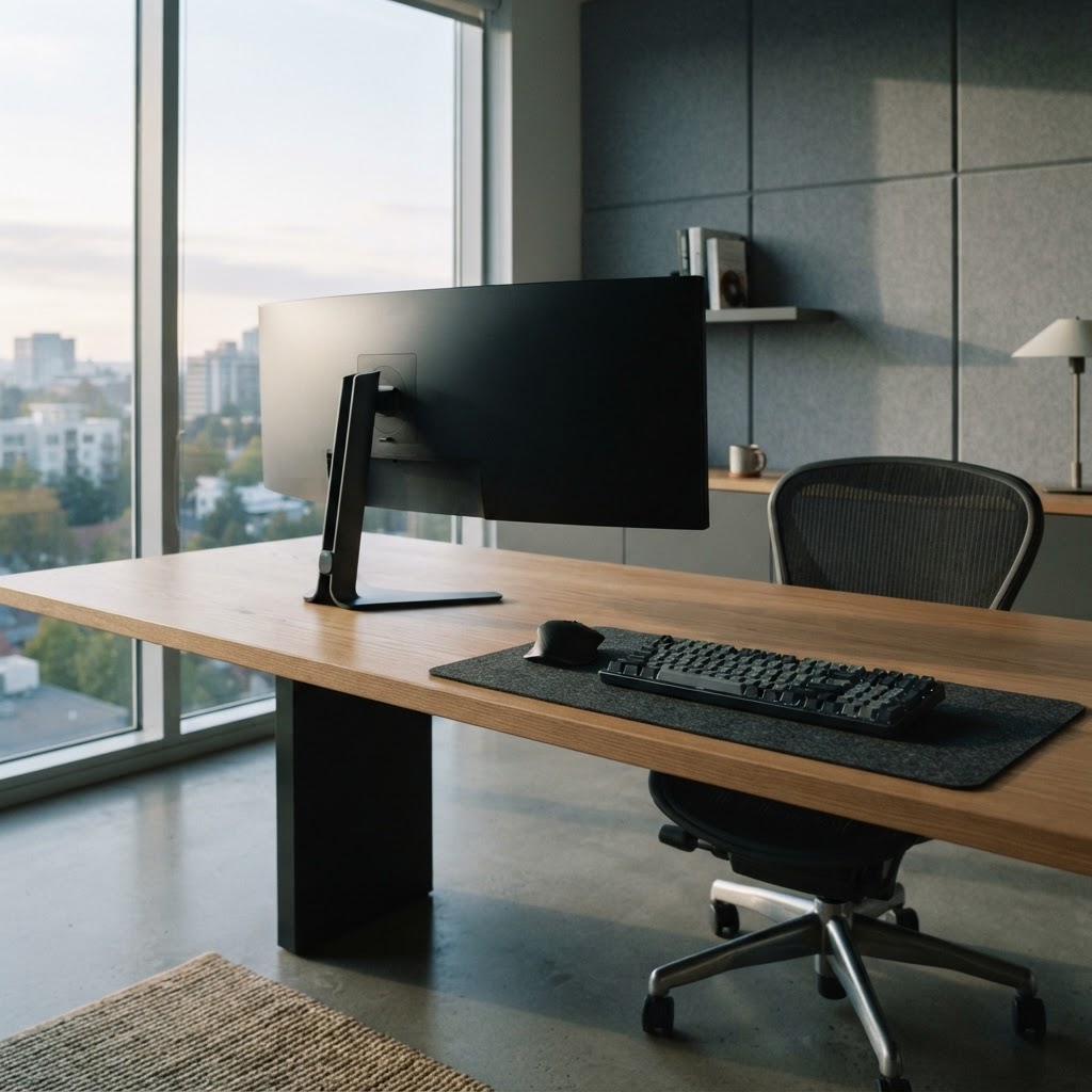 Modern minimalist workspace with mechanical keyboard