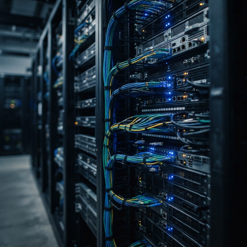 Sophisticated server rack hardware in a data center