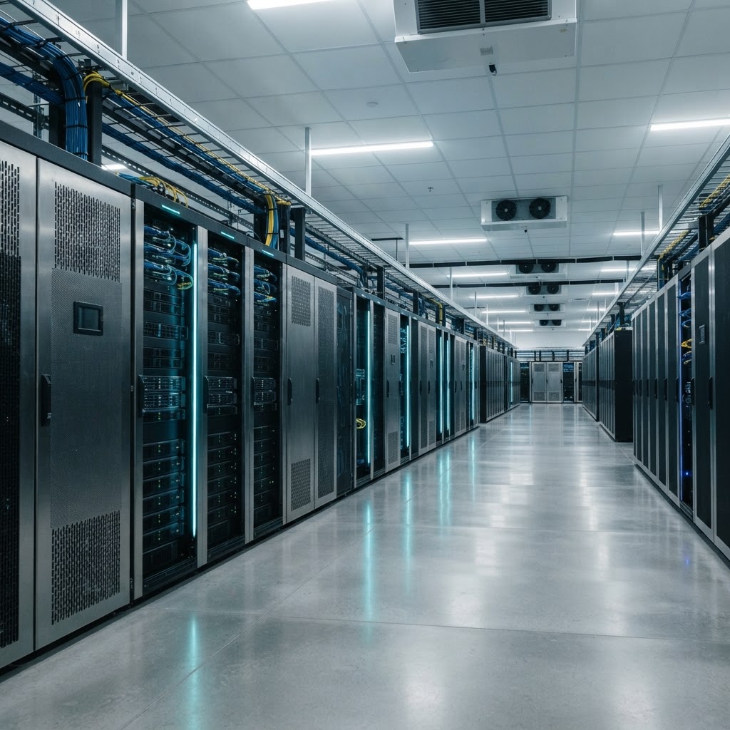 Clean organized modern server infrastructure space