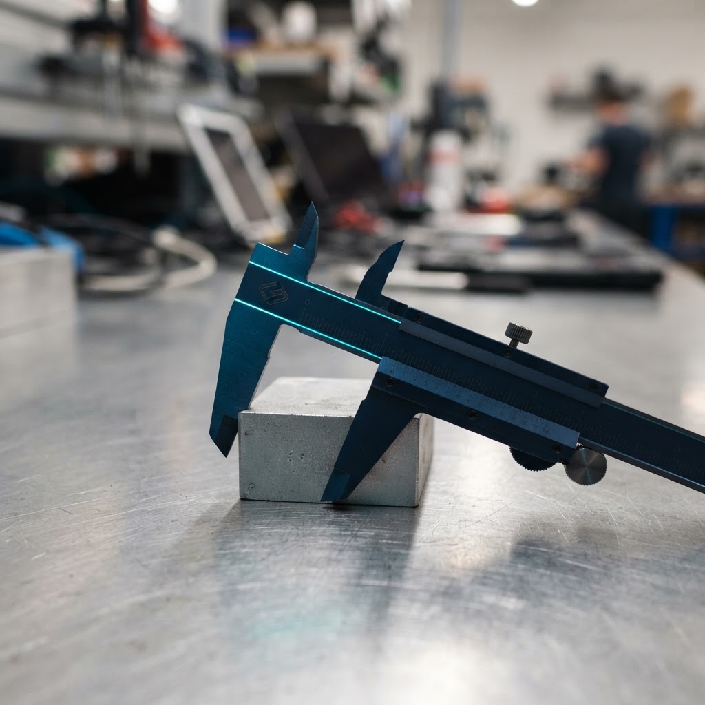 Precision mechanical caliper on a desk