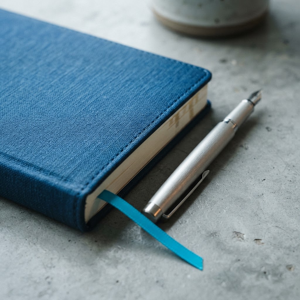 Minimalist designer notebook and premium fountain pen