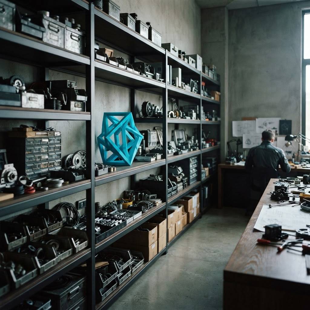 Organized professional storage shelves in a modern office