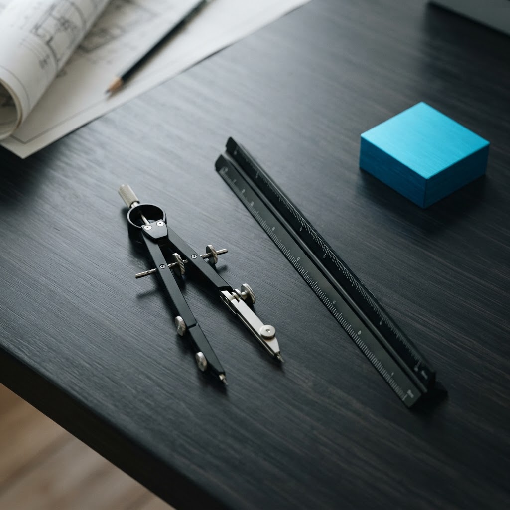 Professional precision tools on a dark desk