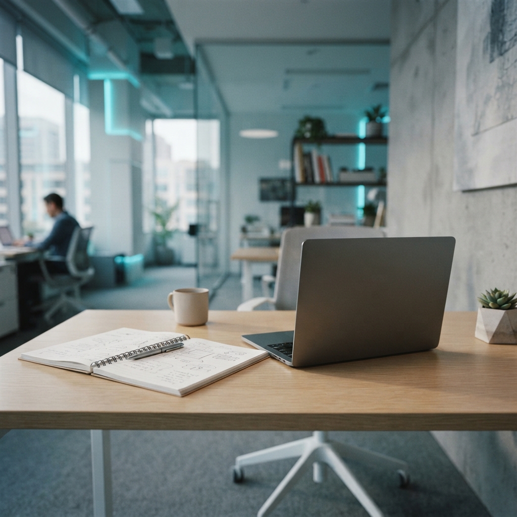 A clean and organized modern office workspace