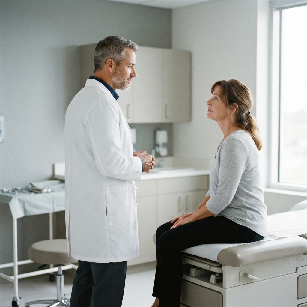 A physician in a clinic consults with a patient