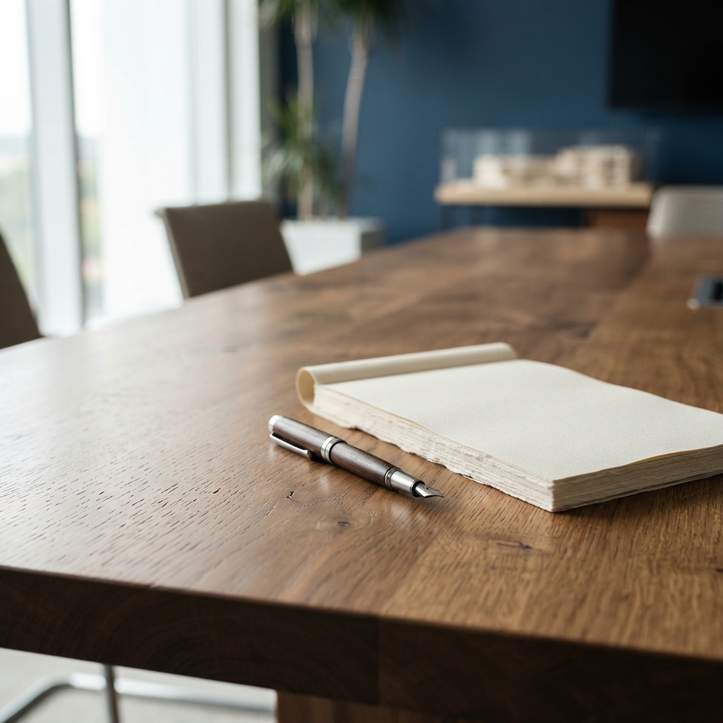 Minimalist office setup with pen and notebook