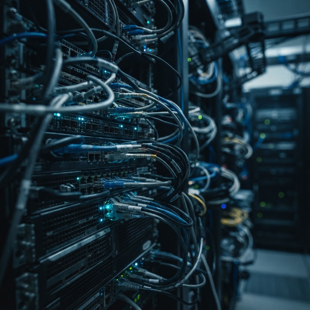 Close up detail of professional server hardware infrastructure