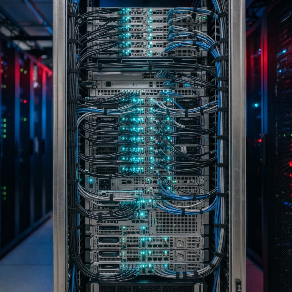 Professional server infrastructure with status lights