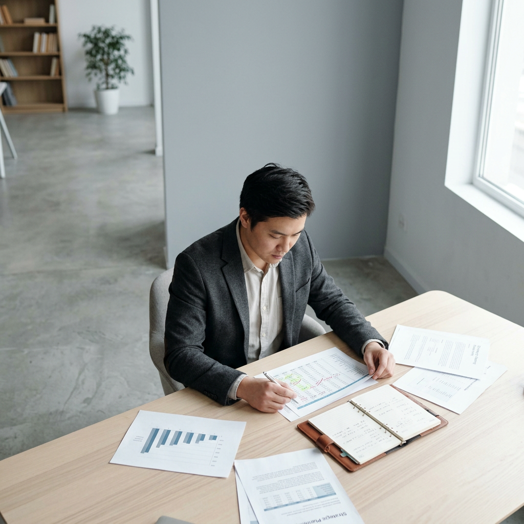 Founder reviewing early-stage financial and strategic decisions