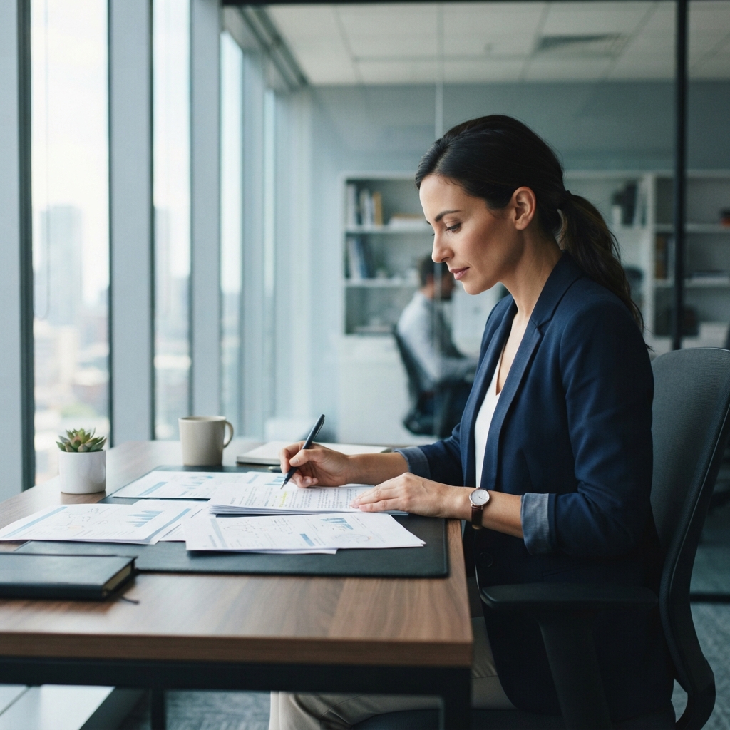 Professional conducting a focused manual audit in a modern office