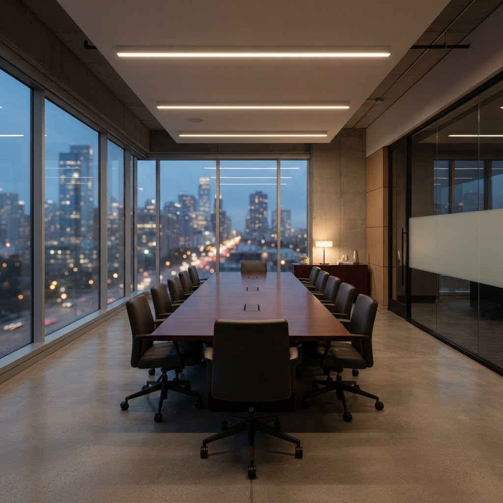 Minimalist modern conference room in a tech office