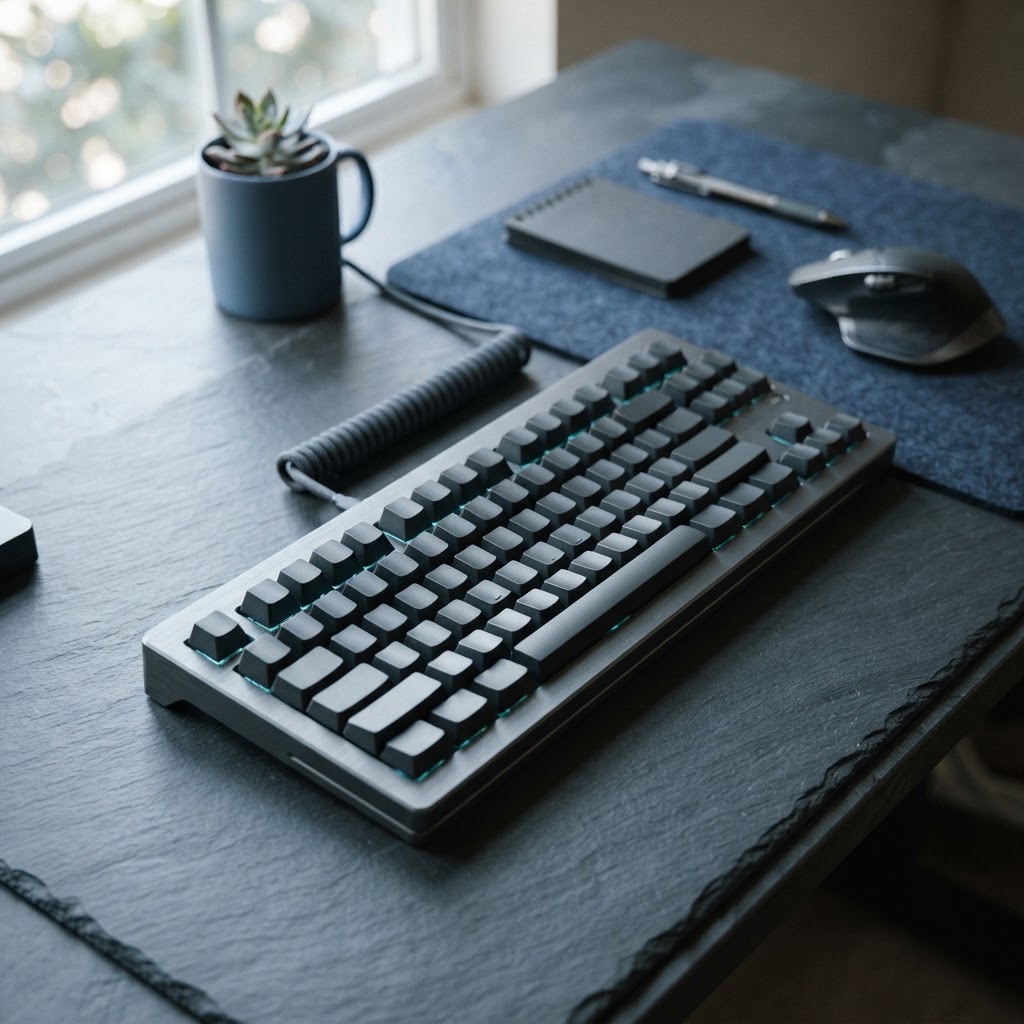 Close up of a professional mechanical keyboard on a desk
