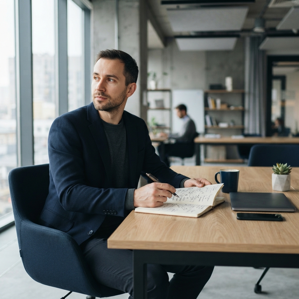 Founder planning a startup budget in a modern office
