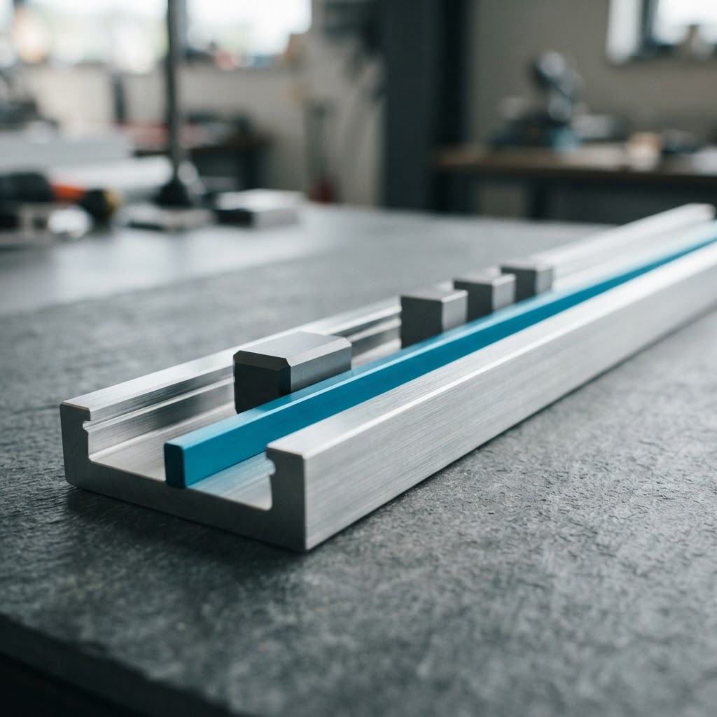 Brushed aluminum rail with two distinct channels representing search and AI paths