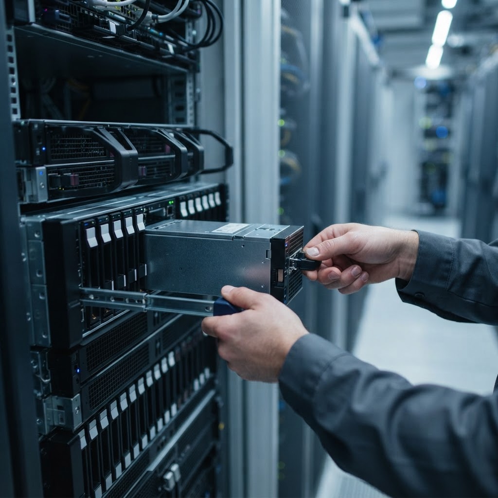 Detailed view of professional server hardware infrastructure