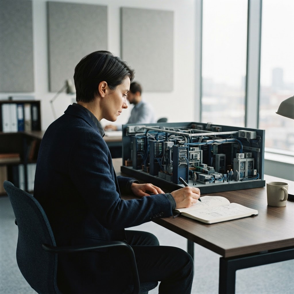 Engineering lead reviewing a physical infrastructure model