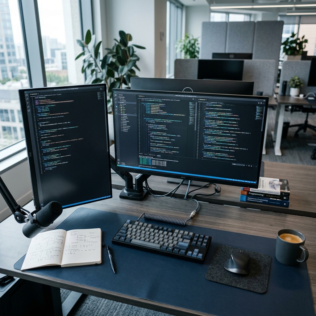 Developer workstation with multiple code editor displays