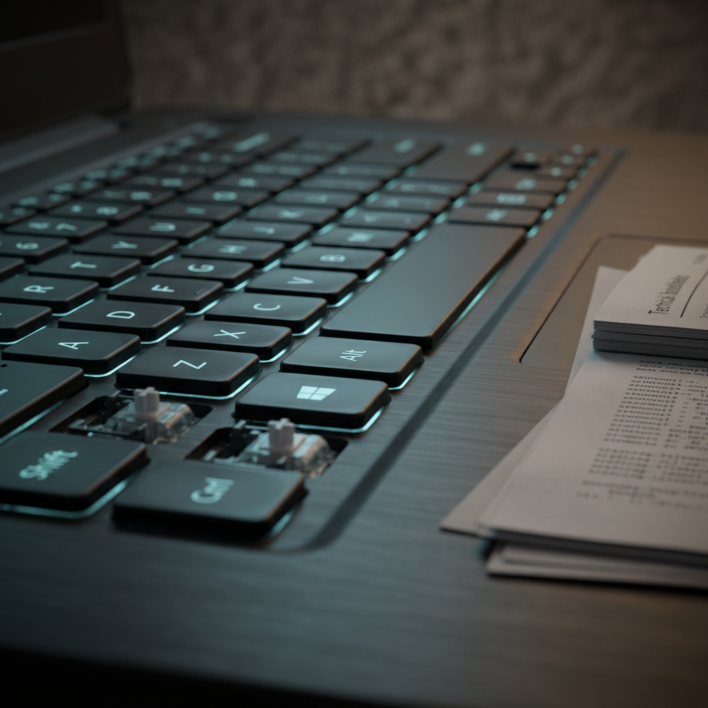 Macro detail of keyboard with technical focus and lighting