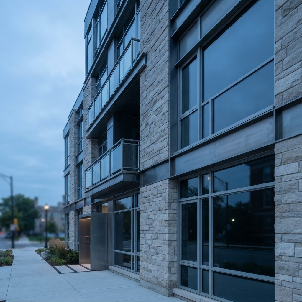 Detailed architectural view of a modern house exterior