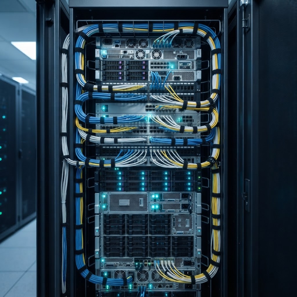 Clean cable management and server hardware in a rack