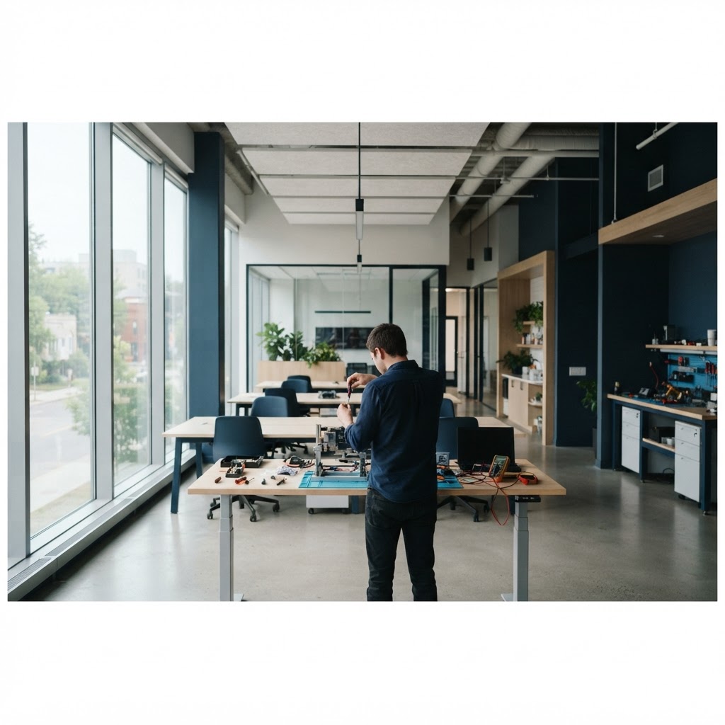 Clean minimalist office workspace for tech startups