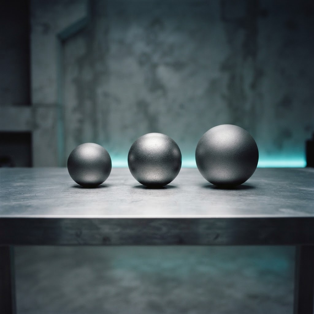 Three metal spheres representing service tiers on a desk