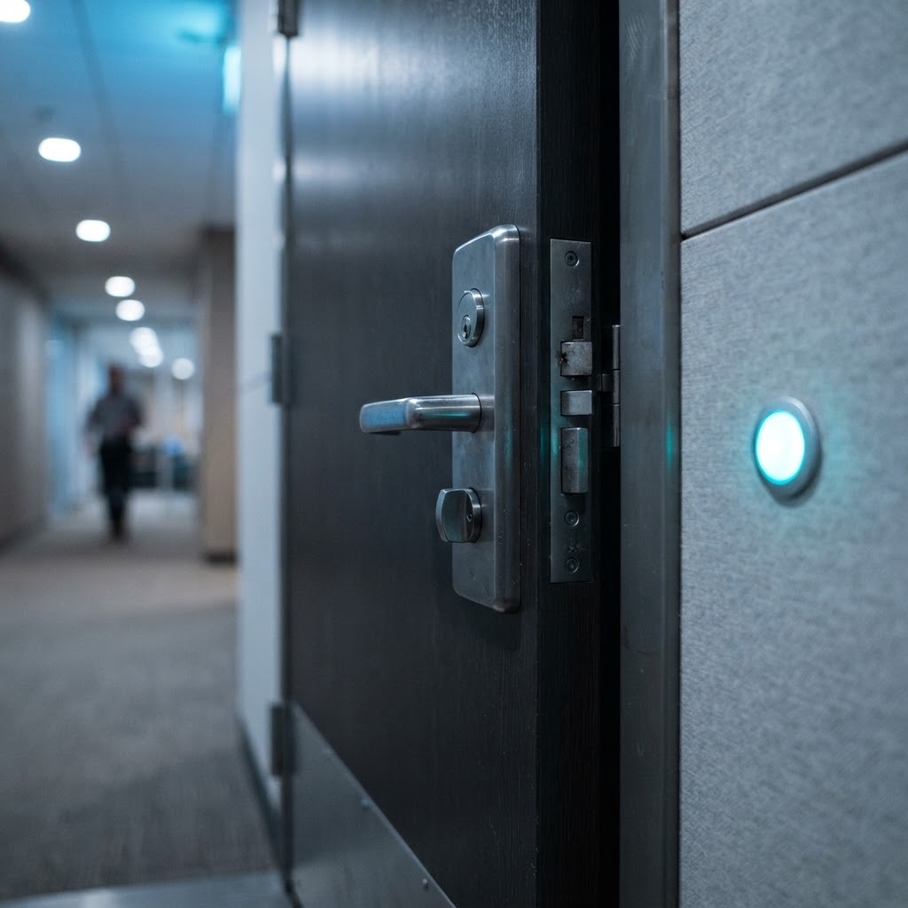 Industrial office door lock with subtle accent lighting