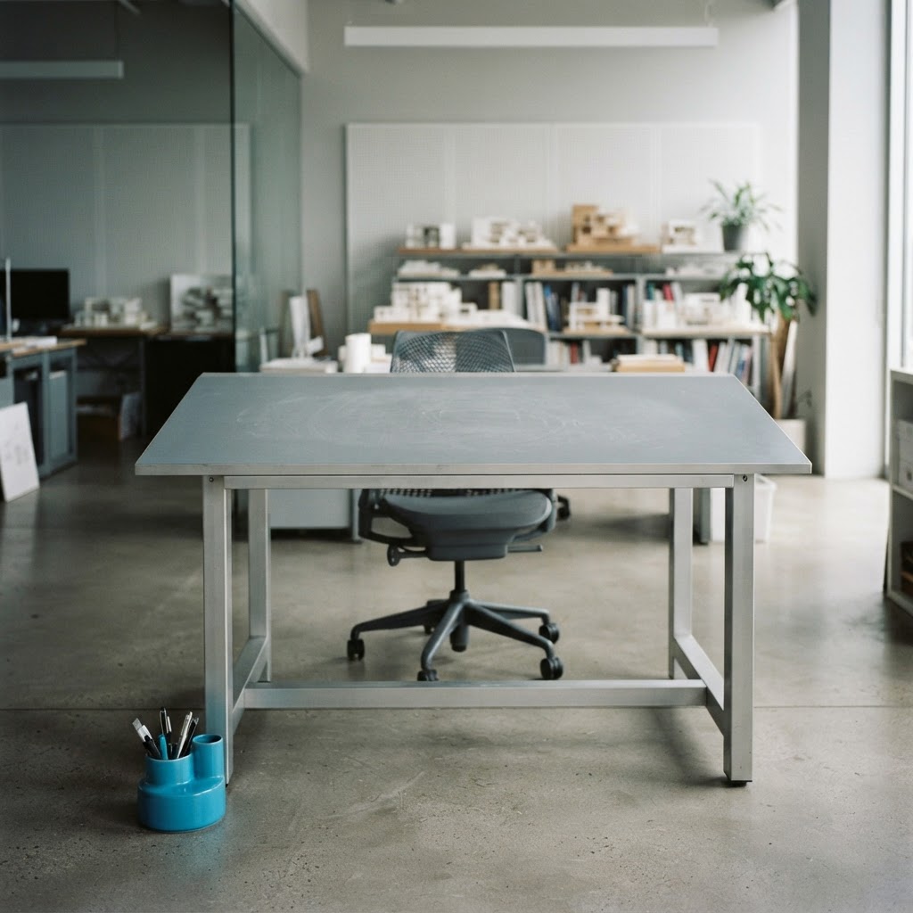 Minimalist architectural studio office space with clean desk