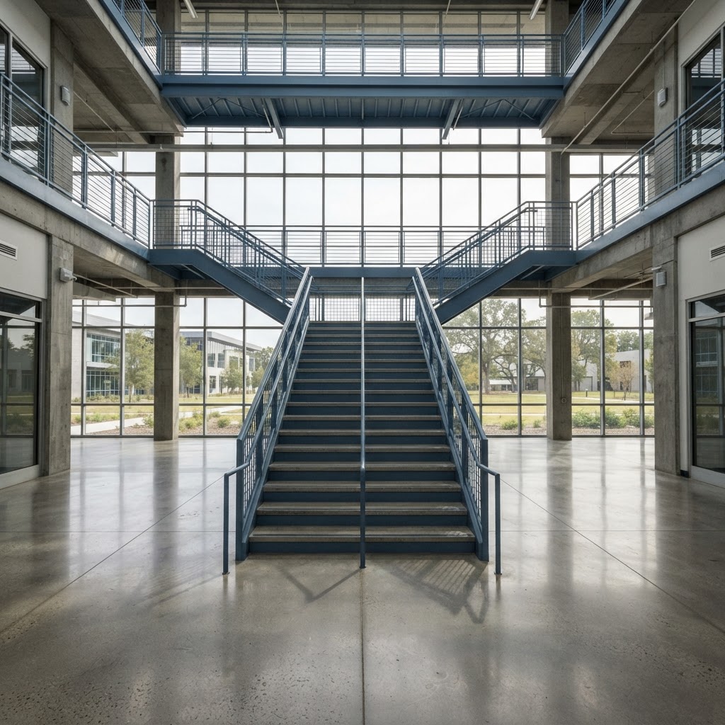 Modern minimalist staircase in a tech office