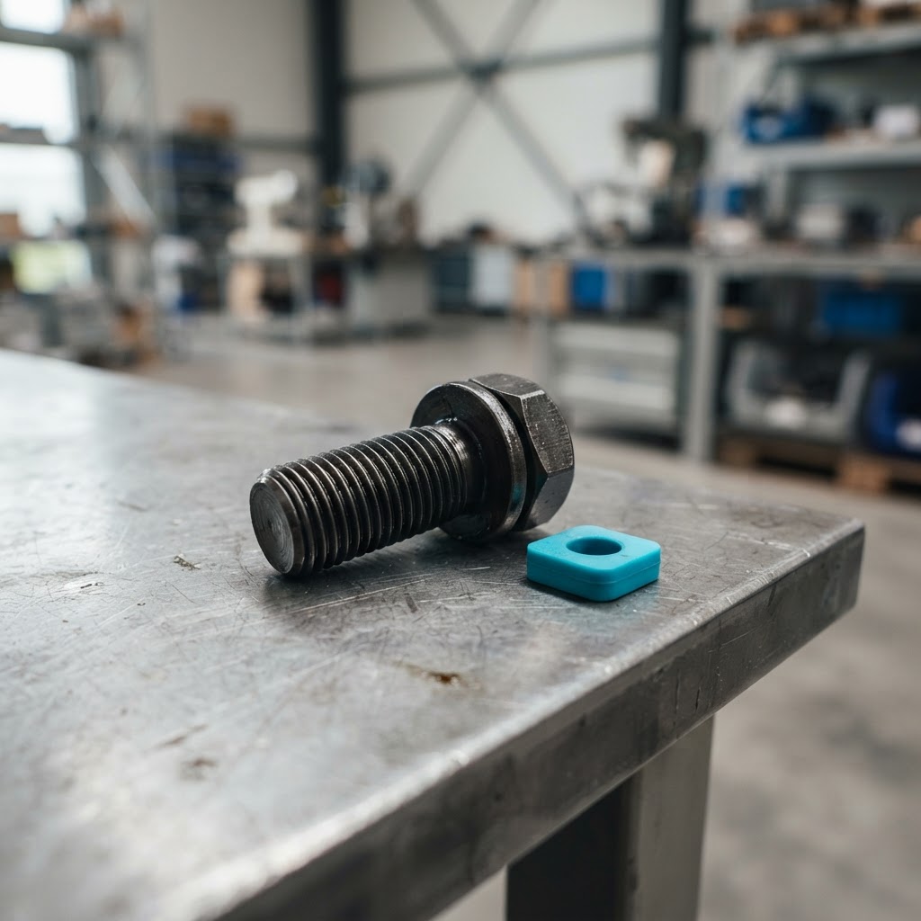 Industrial metal component on a steel surface