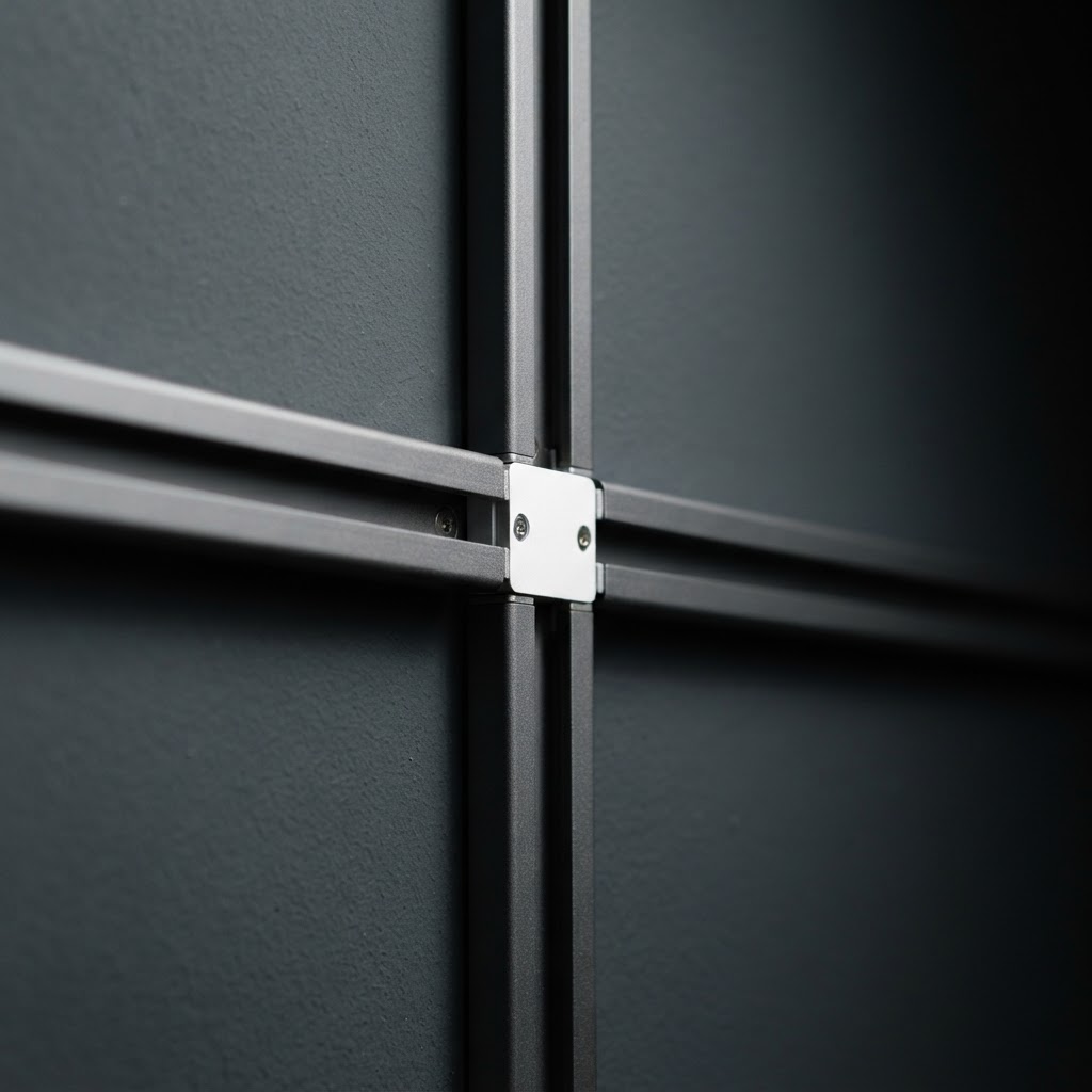 Intersecting metal tracks with a white coupling component