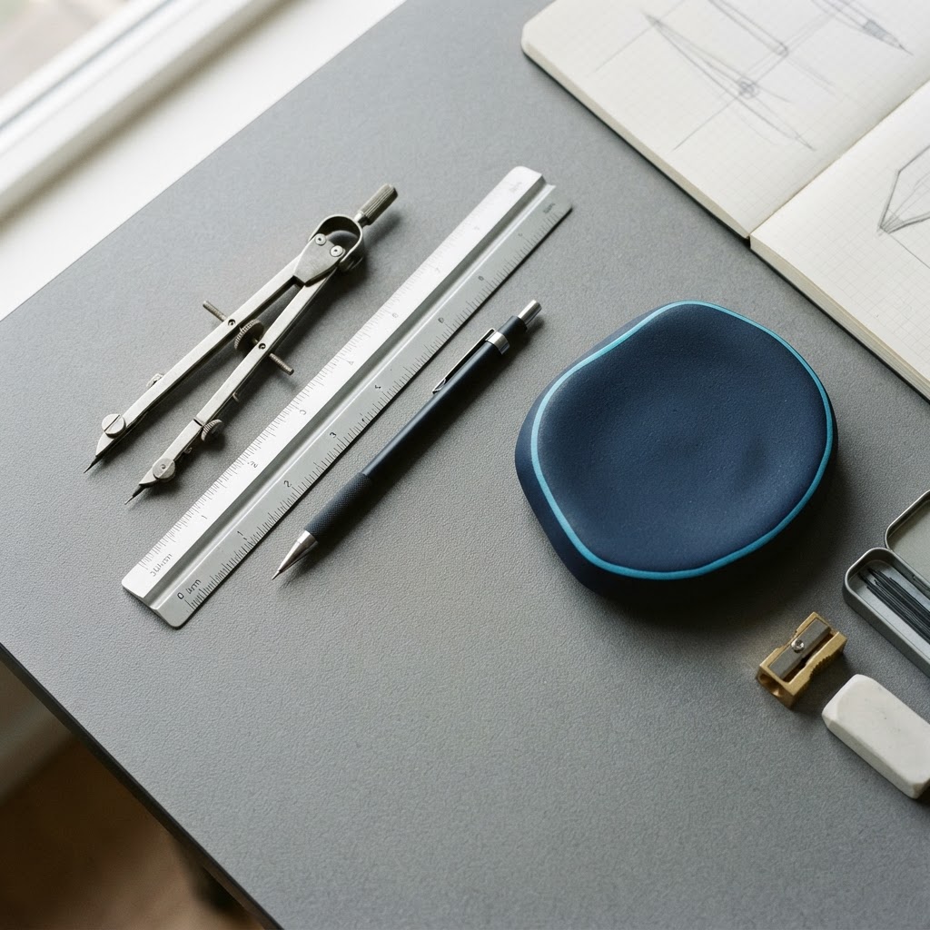 Professional drafting tools on a minimalist desk