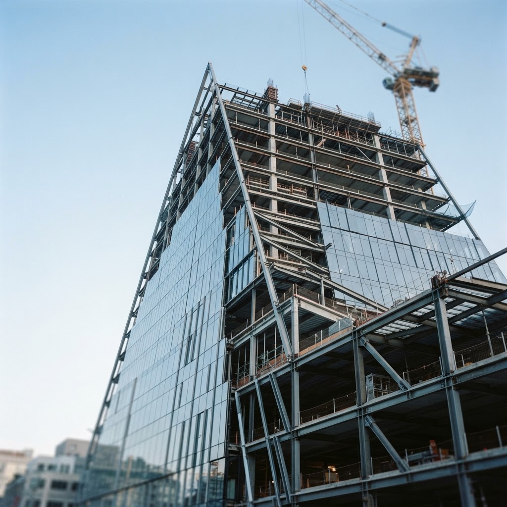 Geometric view of a modern high rise building under construction