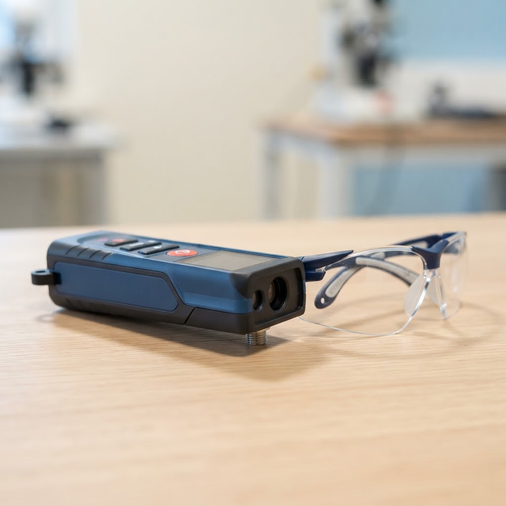 Professional laser surveying tool on a clean surface