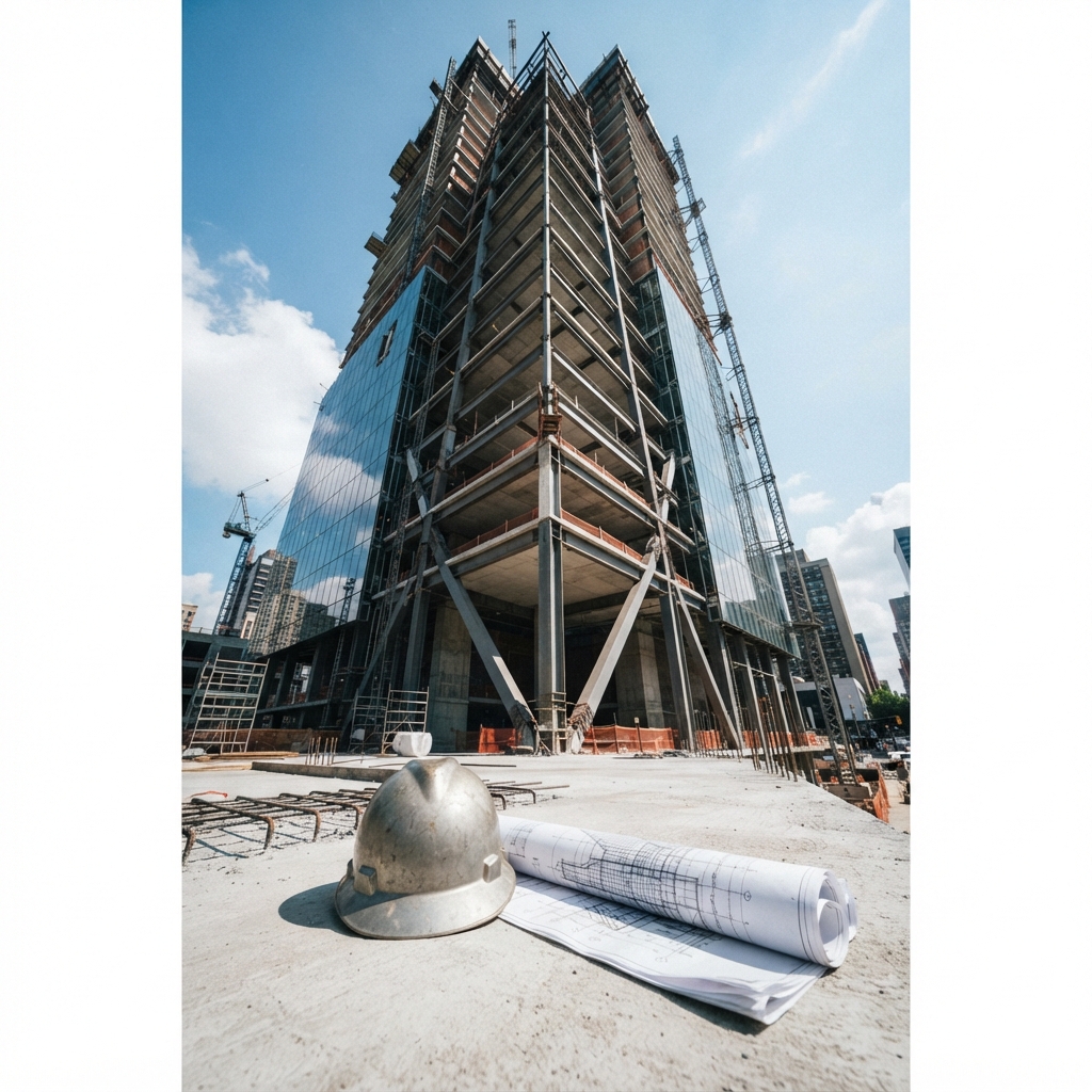 Construction site structural framing and gear
