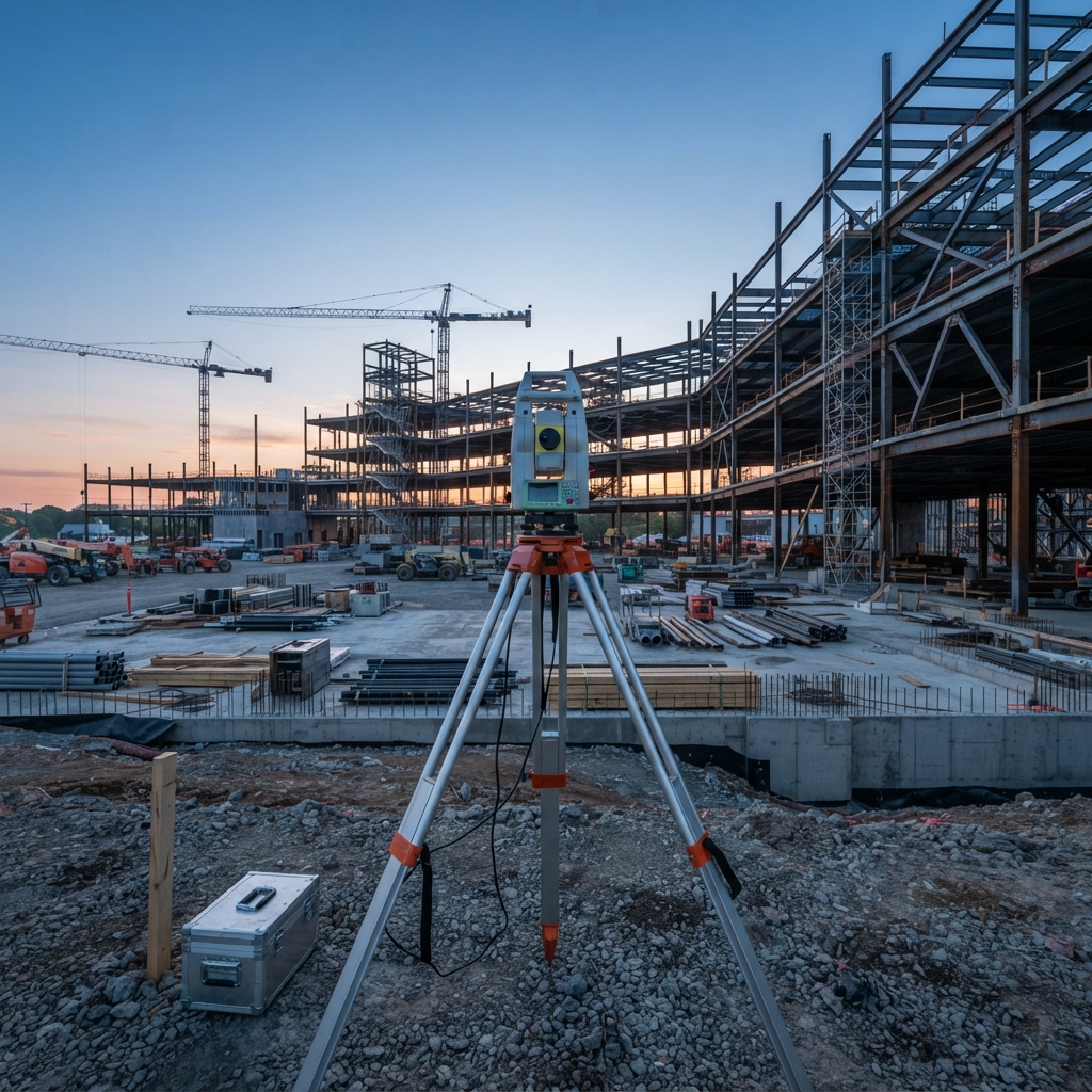 Modern construction site with industrial equipment