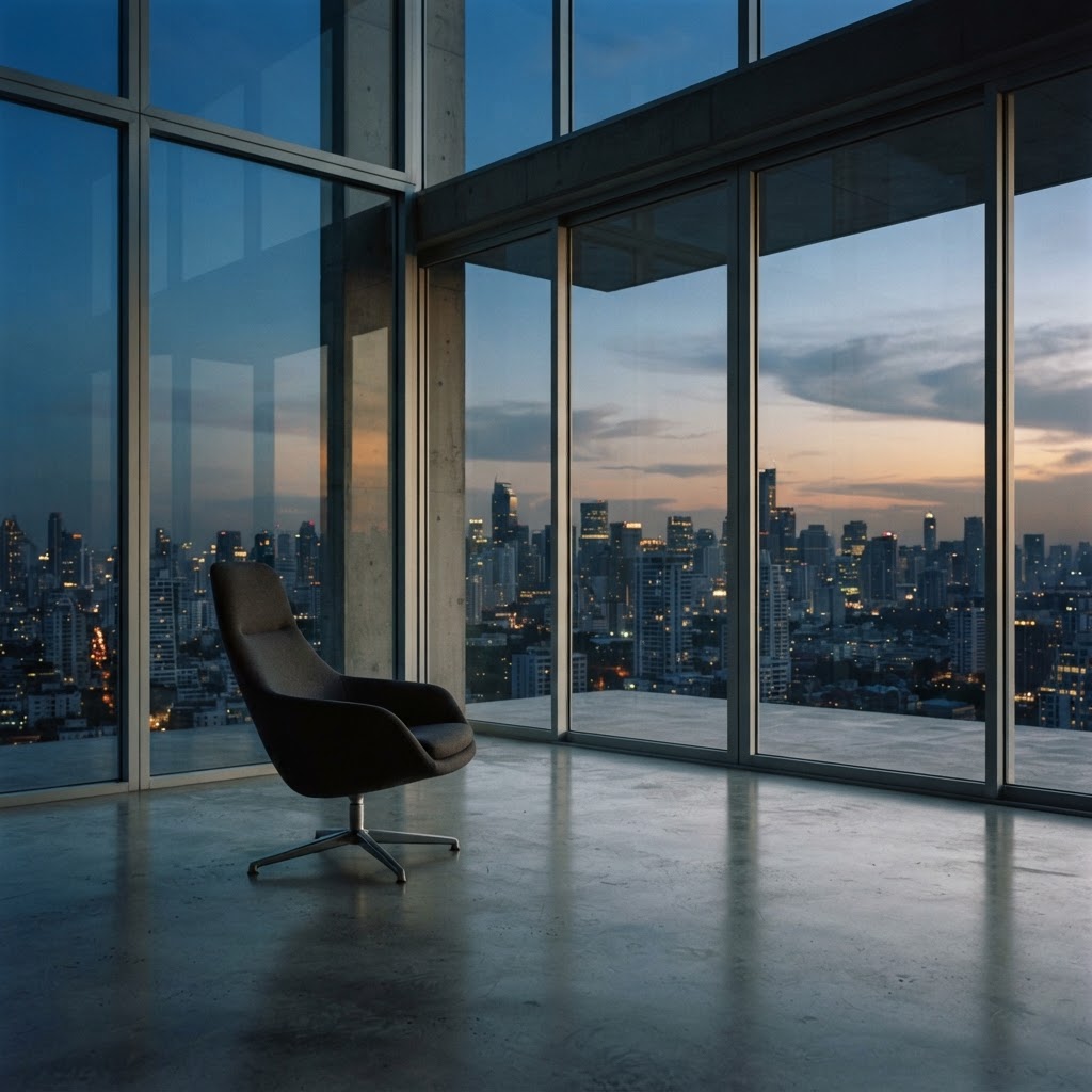 Modern architectural space with view of skyline