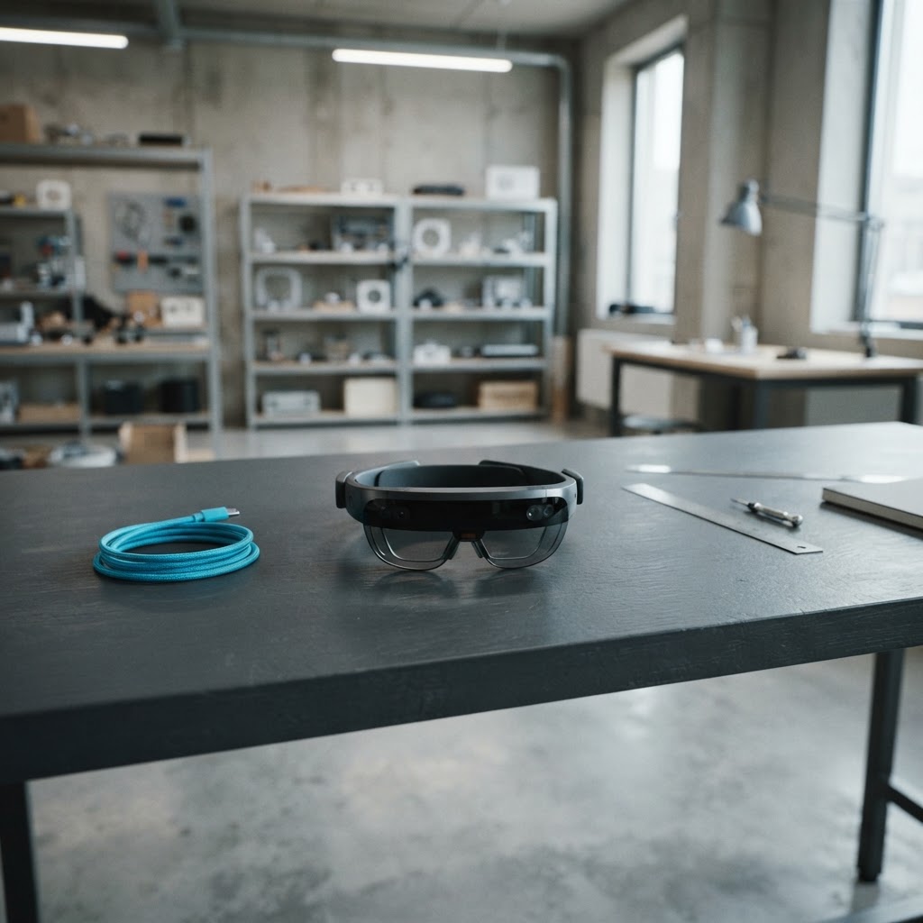 AR glasses on a minimalist workspace table