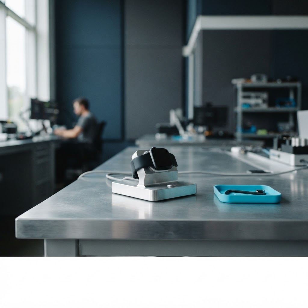 Charging dock for wearable tech in minimalist studio