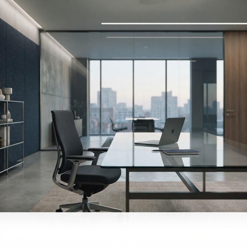 Minimalist modern office space with a clean conference table