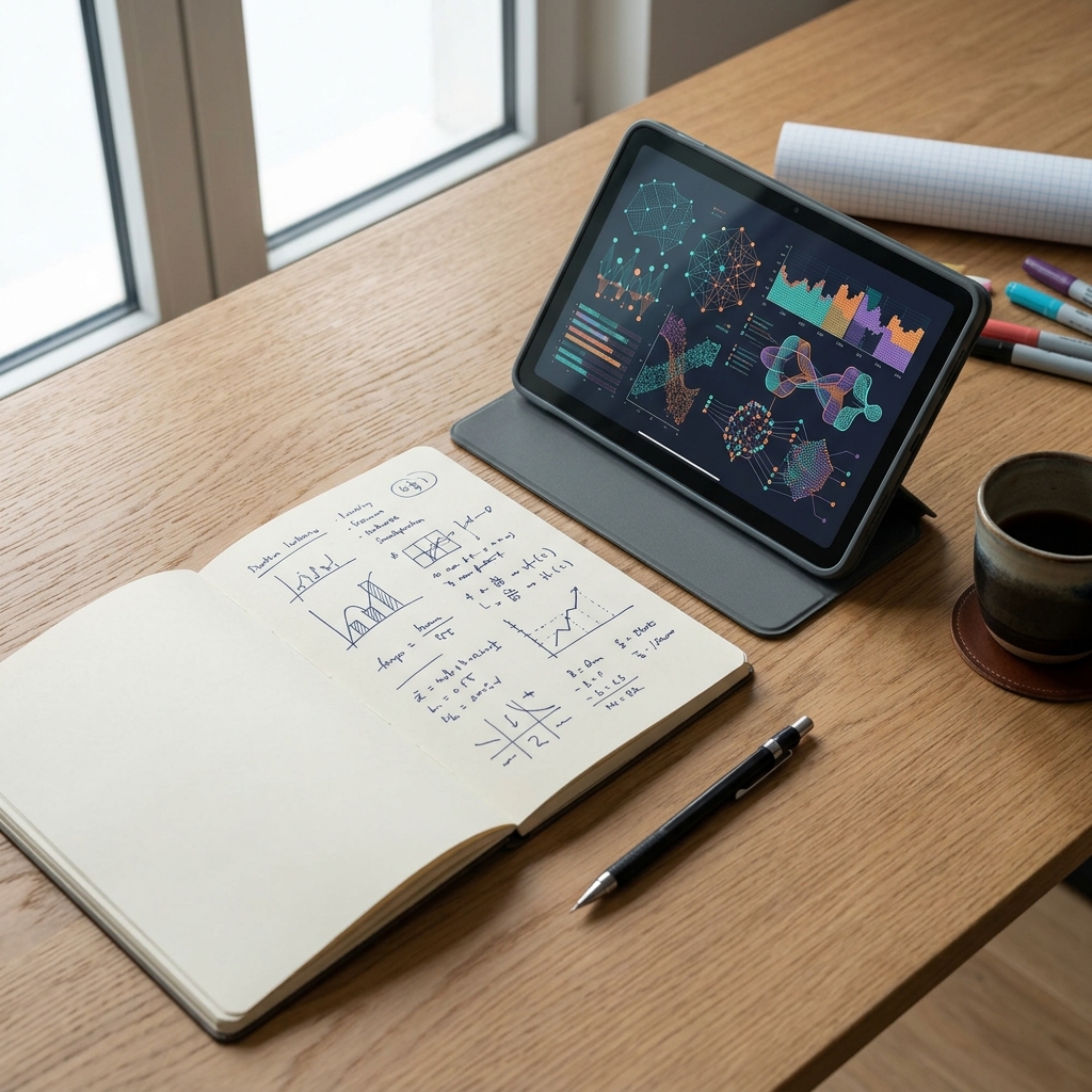 Biomarker data analysis workspace with genomic charts and notes