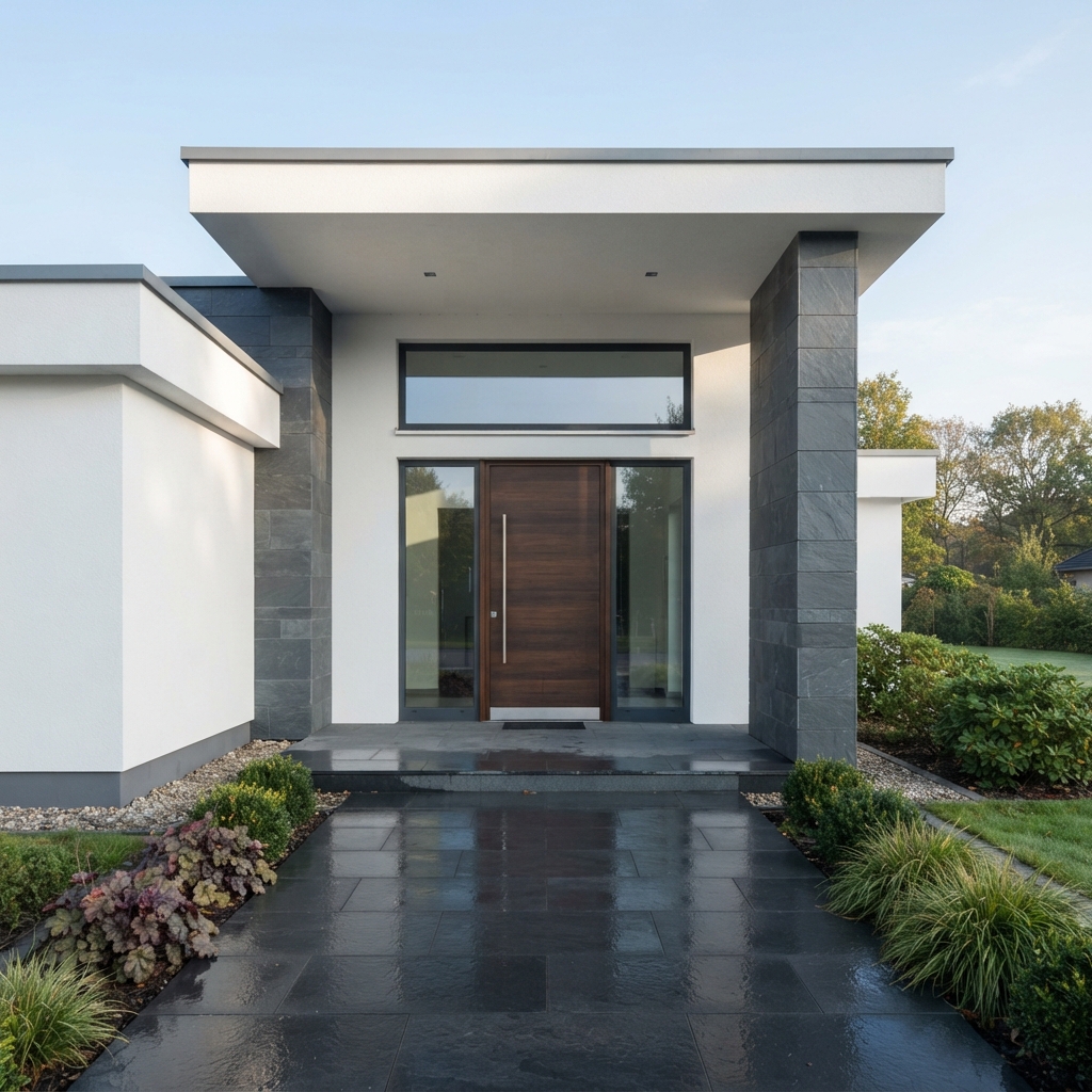 Clean architectural entryway of a modern house