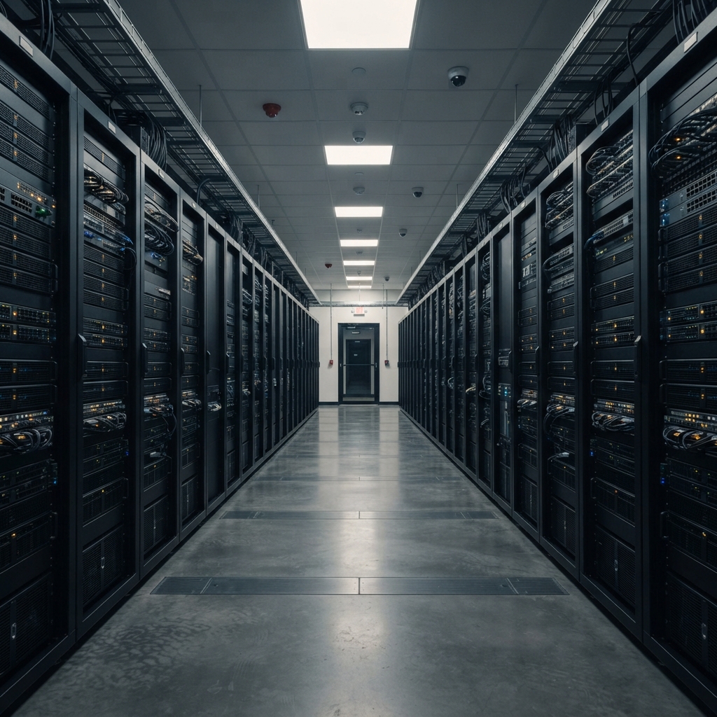 Modern server room interior with organized hardware racks