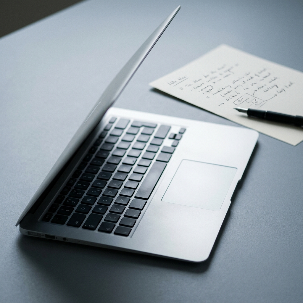 Minimalist desk workspace during focused analytical work